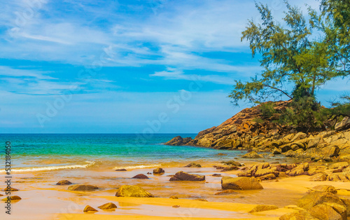 Naithon Beach bay panorama with turquoise clear water Phuket Thailand.