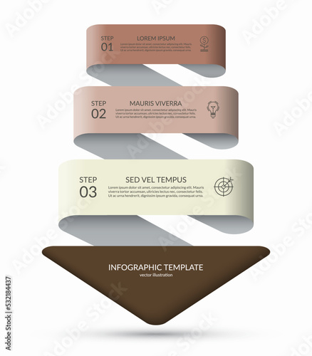Vector infographic template in the shape of an arrow pointing down. Business concept with 3 steps, options, parts.