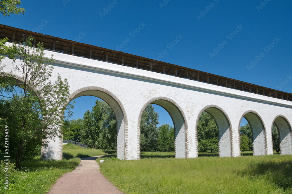 Rostokinsky Aqueduct in Moscow, Russia. Built to supply water to Moscow, is a monument of architecture and historical heritage