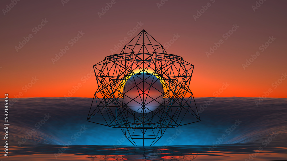 abstract wireframe shape over a hole in the sea abstract wireframe shape over a hole in the sea