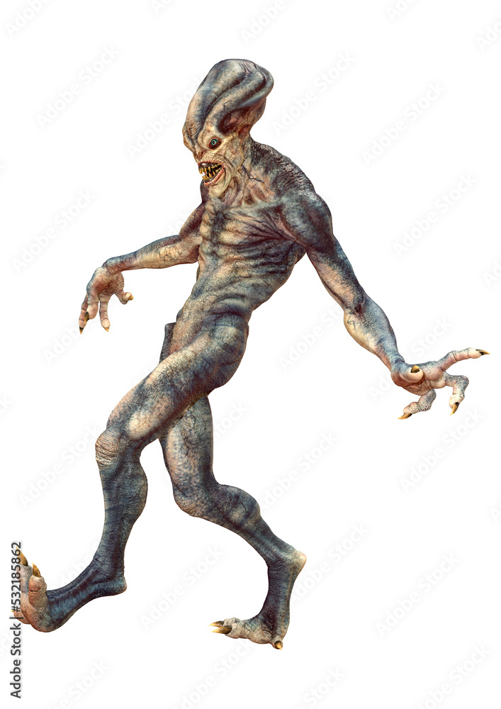 3D Rendering Blue Alien on White 3D Rendering Blue Alien on White