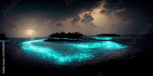 An illustration of the Bioluminescence shore in maldives.