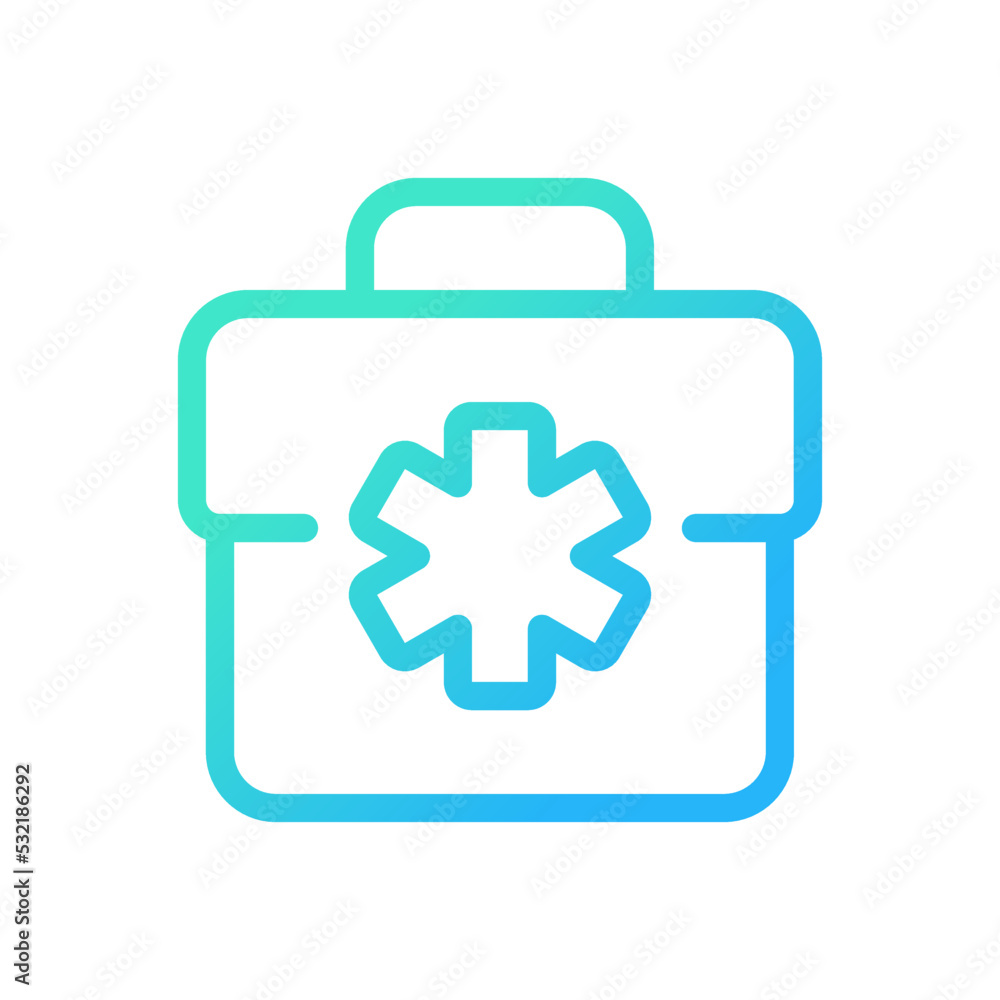 Obraz premium Medical bag pixel perfect gradient linear ui icon. Doctor suitcase. First aid kit. Healthcare. Line color user interface symbol. Modern style pictogram. Vector isolated outline illustration