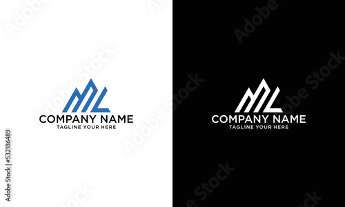 Letter ML Logo Symbol. Initial Monogram Logo. Vector logo for business and company identity on a black and white background.