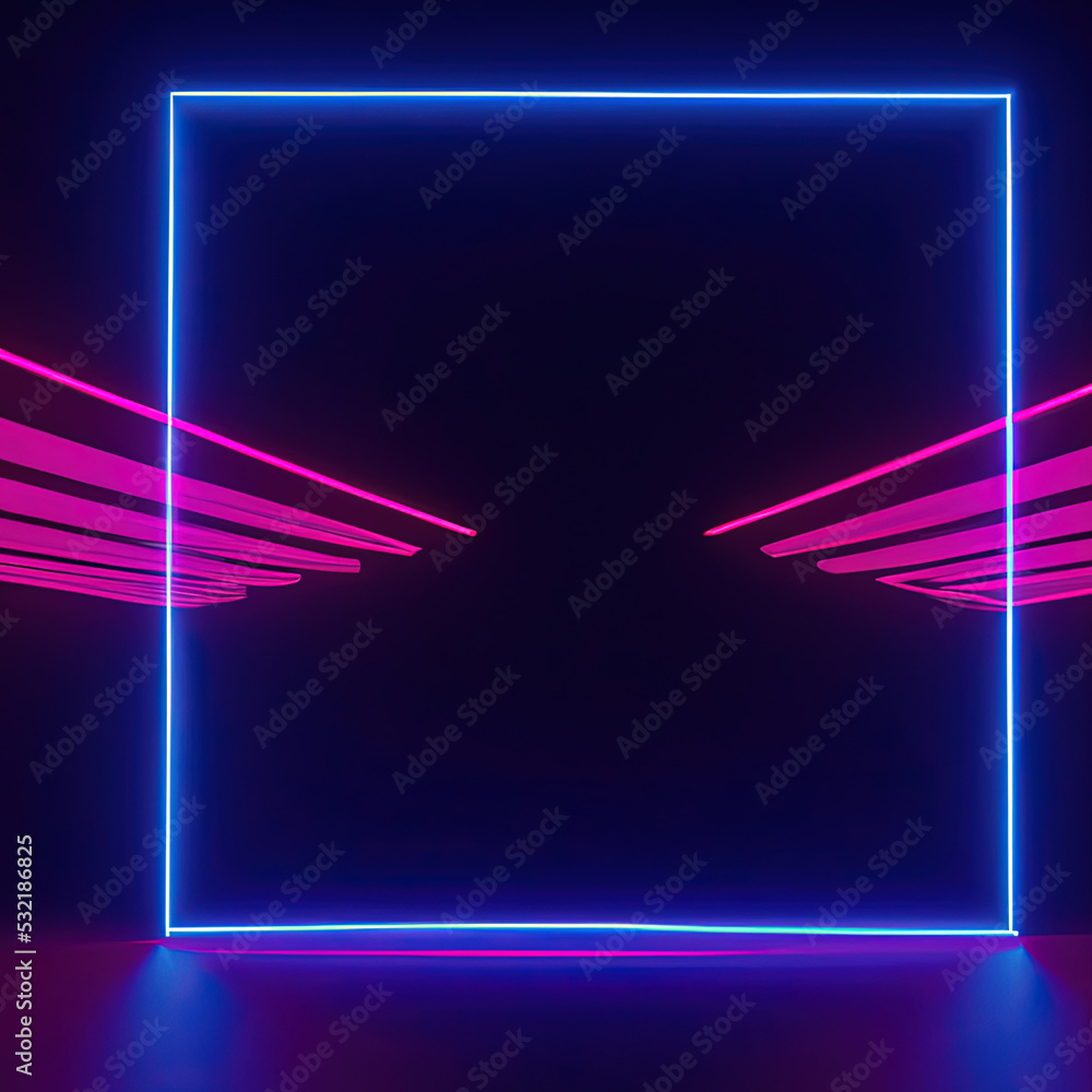 3d abstract neon background, geometric background with polygonal structure, cyber space virtual reality, Podium show products, place for product, colored neon lights, retro sci-fi style - obrazy, fototapety, plakaty 