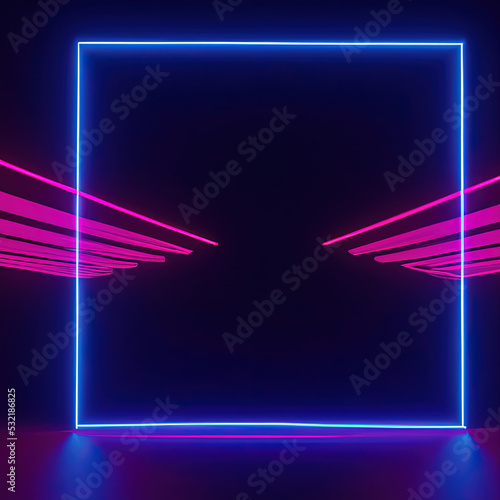 3d abstract neon background, geometric background with polygonal structure, cyber space virtual reality, Podium show products, place for product, colored neon lights, retro sci-fi style