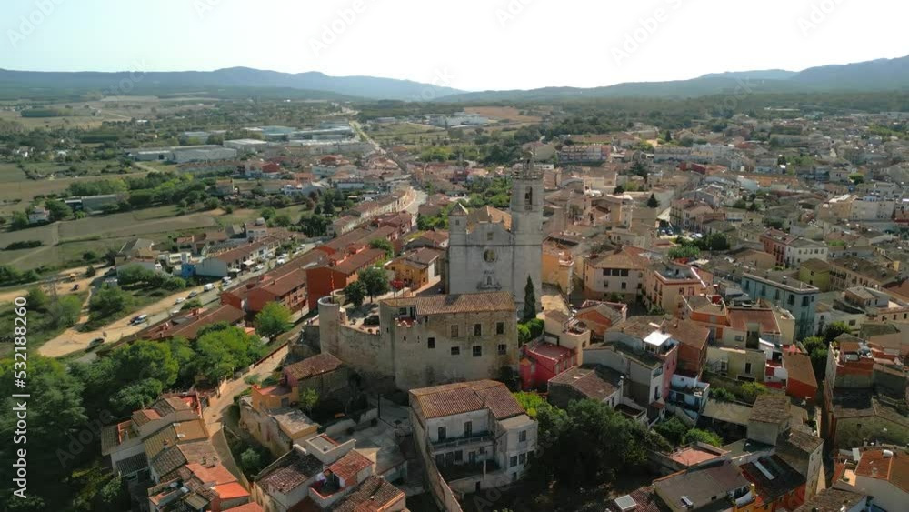 City of Llagostera in the province of Girona Spain, aerial images of the cathedral panoramic view in the Costa Brava City of Llagostera in the province of Girona Spain, aerial images of the cathedral panoramic view in the Costa Brava