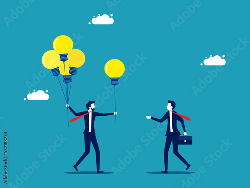  Share business knowledge. businessman giving light bulb balloon. vector illustration eps