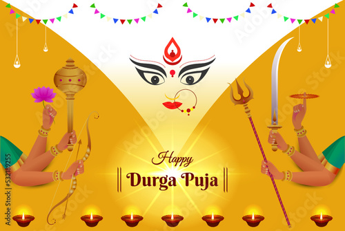 Shubh Navratri Durga puja background with Maa shakti hands. Decorative Navratri background. photo