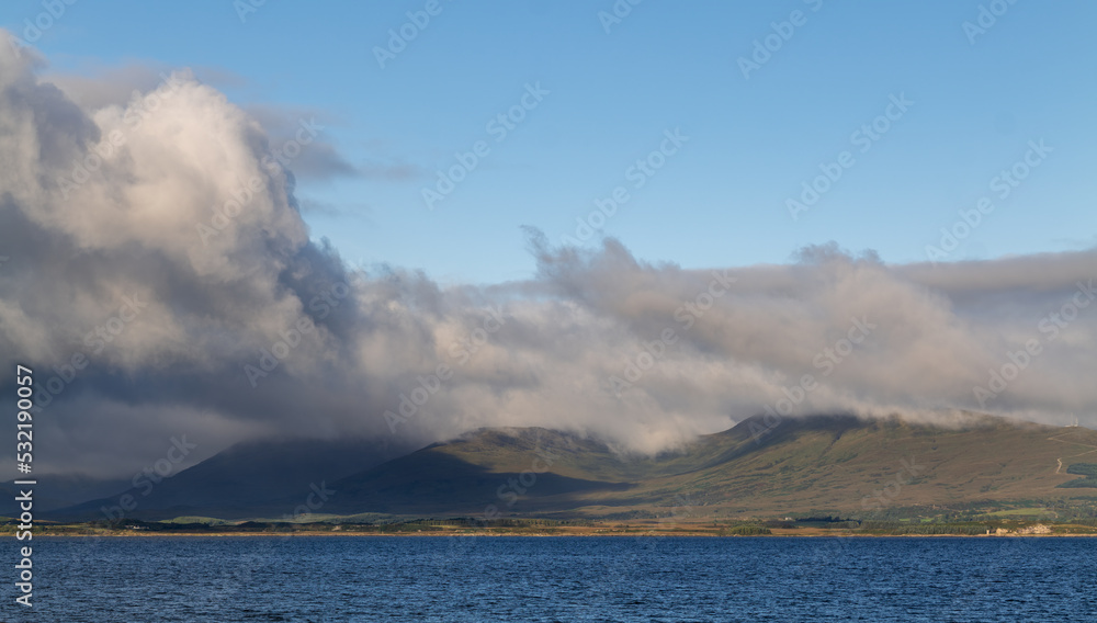 14 September 2022. Isle of Mull, Highlands and Islands, Scotland. This is the the mountains of Mull with cloud formations.