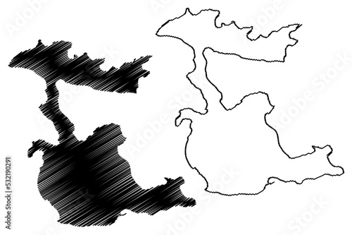 Cunda island (Republic of Turkey) map vector illustration, scribble sketch Alibey or Moschonisi ada map