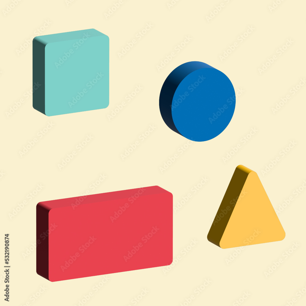 Colored volumetric geometric shapes. Isometric vector 3d illustration for children.