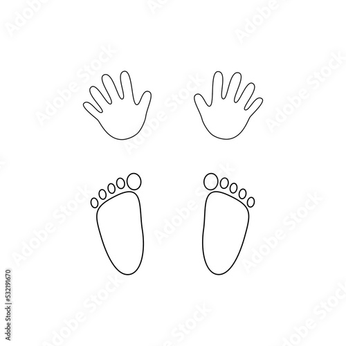 Baby s footprints and handprints, icon. Abstract concept. Flat design. Vector illustration on white background. outline