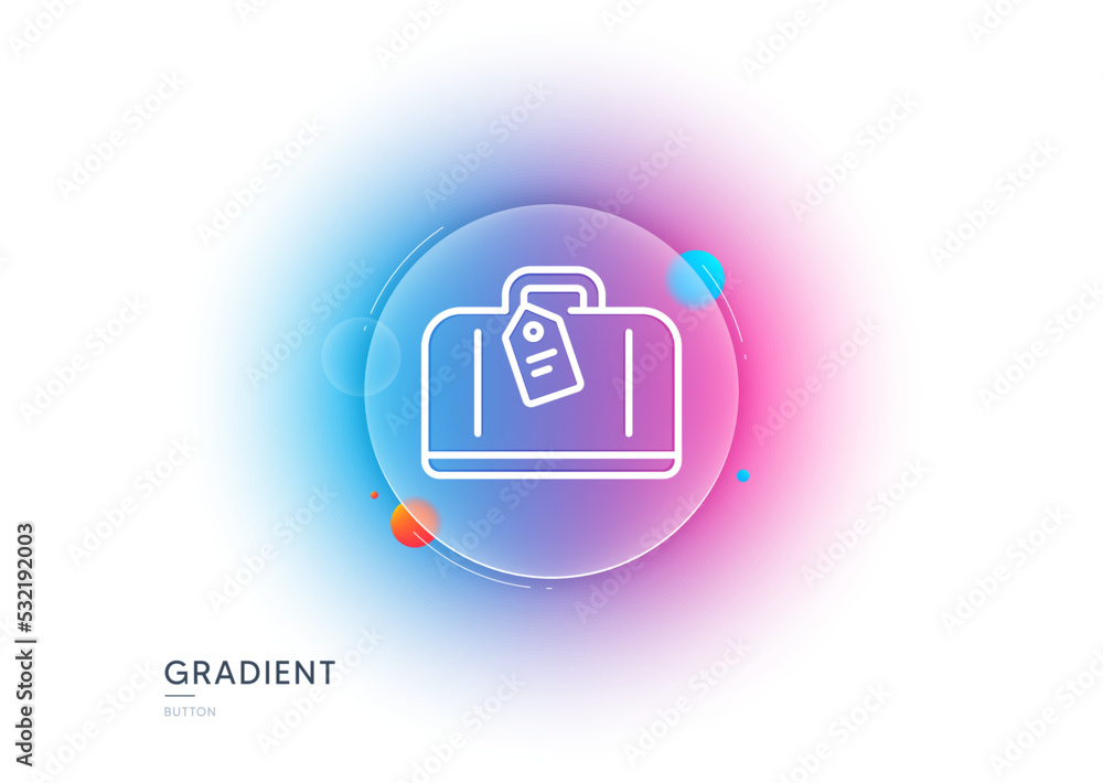 Airport hand baggage reclaim line icon. Gradient blur button with glassmorphism. Airplane luggage sign. Flight checked bag symbol. Transparent glass design. Hand baggage line icon. Vector Airport hand baggage reclaim line icon. Gradient blur button with glassmorphism. Airplane luggage sign. Flight checked bag symbol. Transparent glass design. Hand baggage line icon. Vector