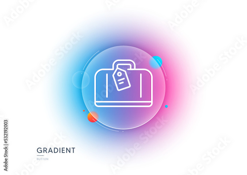 Airport hand baggage reclaim line icon. Gradient blur button with glassmorphism. Airplane luggage sign. Flight checked bag symbol. Transparent glass design. Hand baggage line icon. Vector