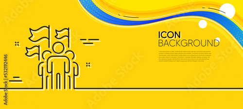 Leadership line icon. Abstract yellow background. Success flag sign. Teamwork symbol. Minimal leadership line icon. Wave banner concept. Vector