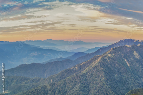 Landscape View Of The Holy Ridge And Nanhu Zhongyangjian Mountain With Amazing Sunriset On The Peak of Tao Mountaion, Wuling Quadruple Mountains Trail, Shei-Pa National Park, Taiwan © weniliou