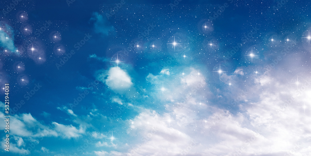 beatiful blue sky with white clouds and stars like nature mystic mystical magic background beatiful blue sky with white clouds and stars like nature mystic mystical magic background