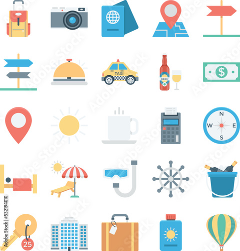 Travel and Tourism Colored Vector Icons 

