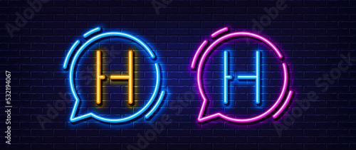 Initial letter H icon. Neon light line effect. Line typography character sign. Large first font letter. Glowing neon light speech bubble. Letter H glow 3d line. Brick wall banner. Vector