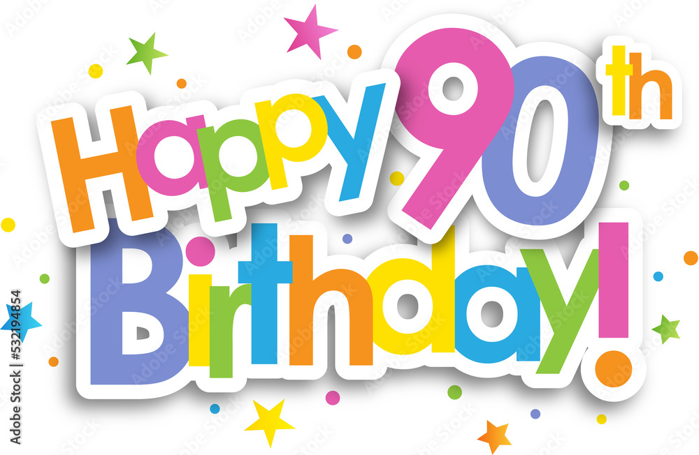 Colorful Happy 90th Birthday Banner With Stars On Transparent