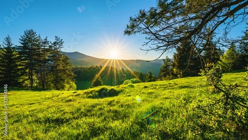 Sunset Time lapse Background in green nature