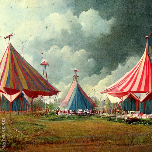 3D rendering of a huge circus tent standing on the empty land during the daylight