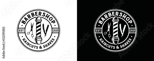 Barber shop pole with razor and scissor symbol icon vintage logo vector