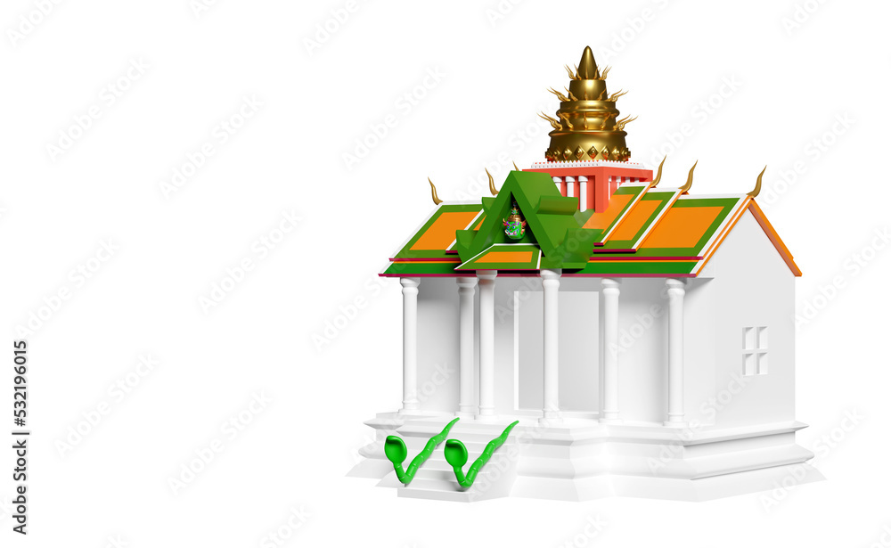 3d thai temple, castle with giant head and snake isolated on pink background. 3d render illustration 3d thai temple, castle with giant head and snake isolated on pink background. 3d render illustration