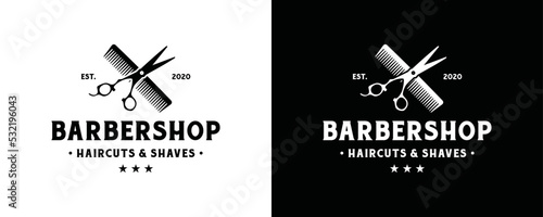 Crossed hair comb and scissor symbol icon  barber shop logo vector