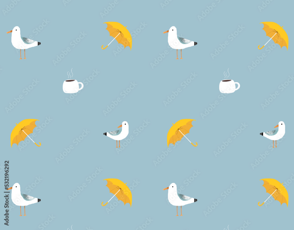 Obraz premium seamless pattern with seagulls and umbrella