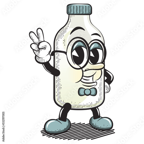 cartoon vector illustration of the character of the milk bottle smart greeting