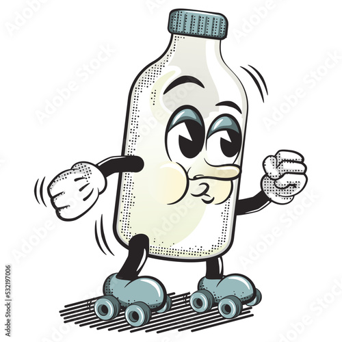 vector illustration of cartoon character of a milk bottle playing roller skates
