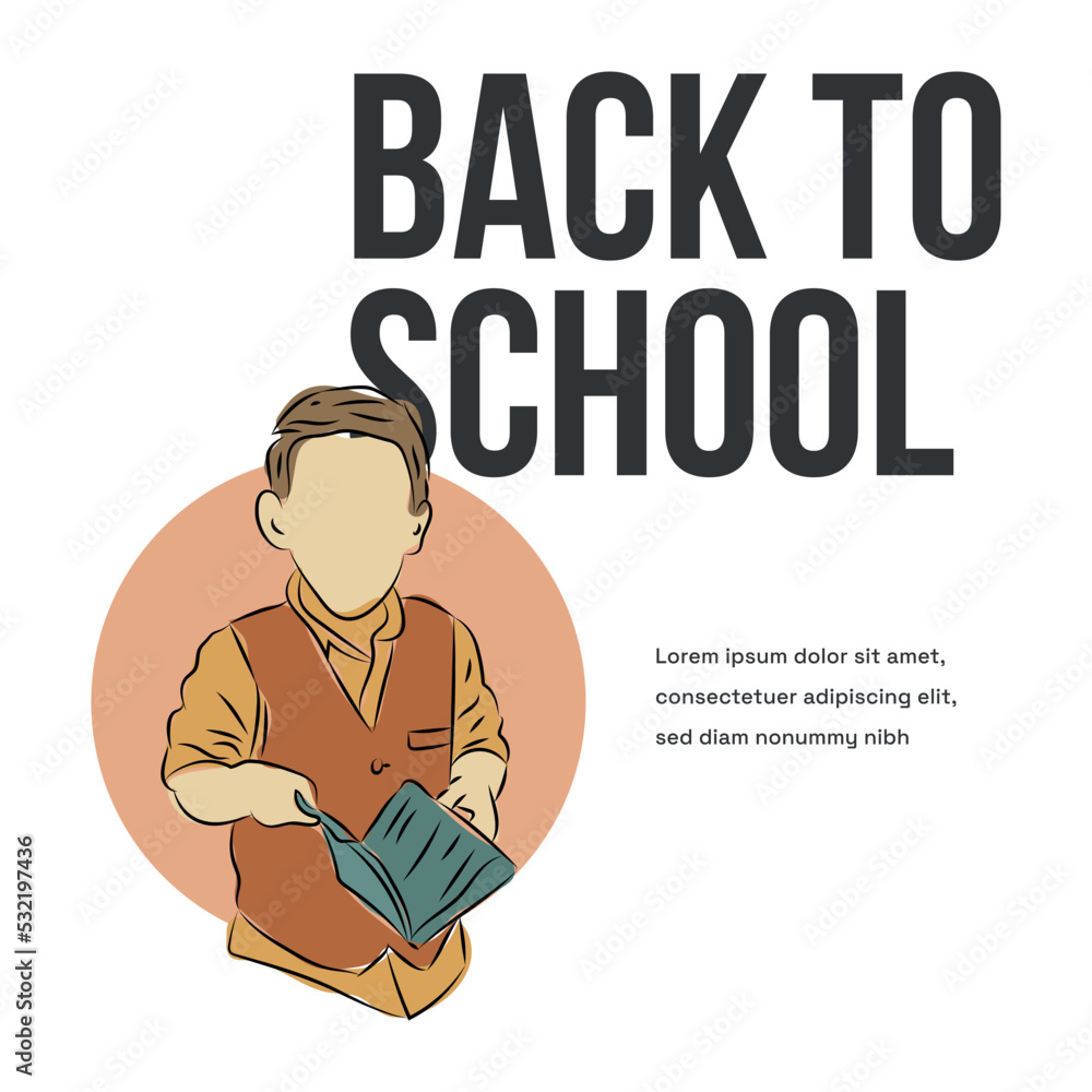 Creative element back to school vector. Post social media template. Child back to school background