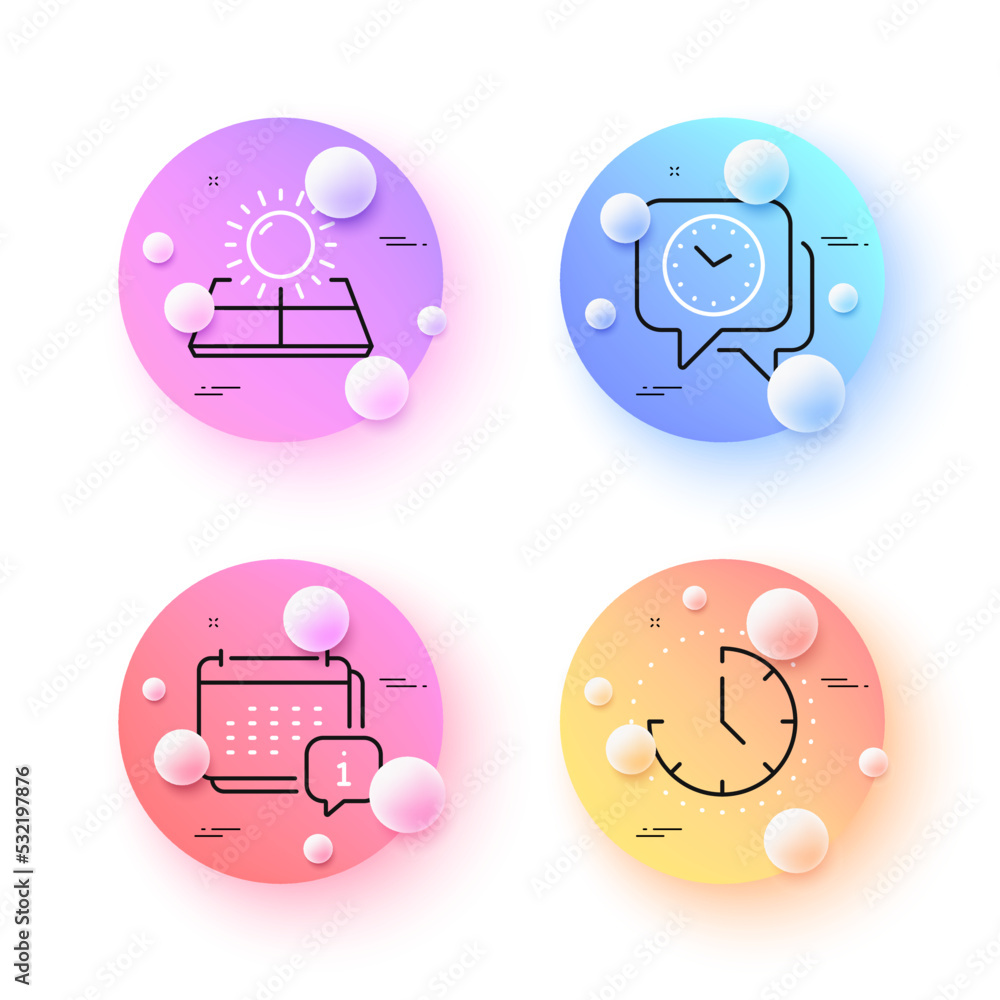 Calendar, Clock and Time minimal line icons. 3d spheres or balls buttons. Sun energy icons. For web, application, printing. Schedule info, Time, Clock. Solar panels. Calendar line icon banner. Vector Calendar, Clock and Time minimal line icons. 3d spheres or balls buttons. Sun energy icons. For web, application, printing. Schedule info, Time, Clock. Solar panels. Calendar line icon banner. Vector