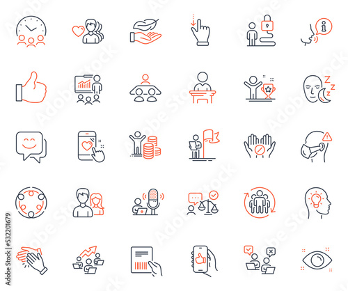 People icons set. Included icon as Budget profit, Medical tablet and Idea head web elements. Medical mask, Clapping hands, Teamwork chart icons. Winner cup, Interview job, Teamwork web signs. Vector