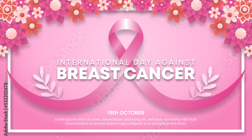 International day against breast cancer background with a breast ribbon and flower decoration