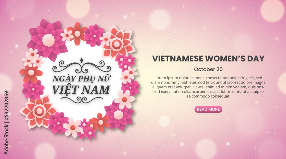 Ngày phụ nữ việt nam or Vietnamese womens day background with a flower decoration and pink outer space with stars Ngày phụ nữ việt nam or Vietnamese womens day background with a flower decoration and pink outer space with stars
