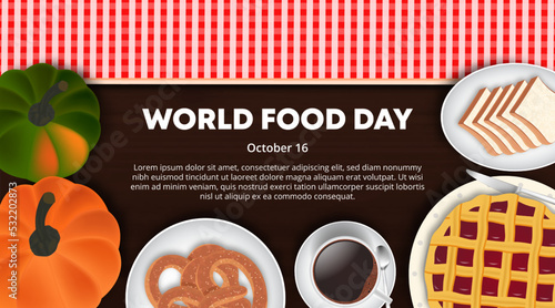 World food day background with healthy food on a table