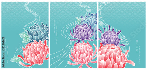 abstract art of flowers on asian style with bright gradients