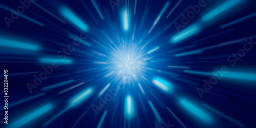 Blue bokeh abstract background. Abstract blurred blue flash with light bokeh. Concept journey to the future.