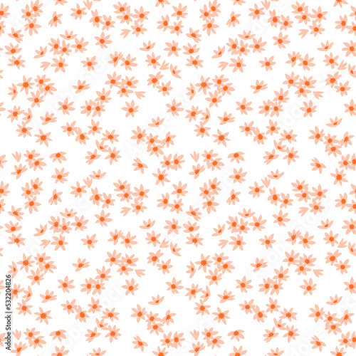 Cute floral pattern in the small flowers. Seamless vector texture. Elegant template for fashion prints. Printing with small coral pink flowers. White background.