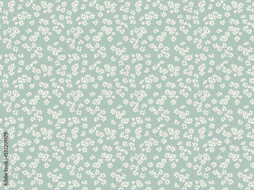 Ditsy floral pattern. Pretty flowers on light blue background. Printing with small white flowers. Cute print. Seamless vector texture. Spring bouquet.