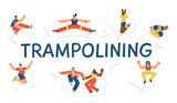 Trampolining sport and fitness activity banner header flat vector illustration.