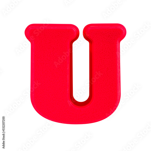 letter U uppercase alphabet plastic on white background with Clipping path