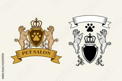 Logo Pet Salon, Styling, and Grooming Shop. Vector Illustration in Classic Style with Separate Icon