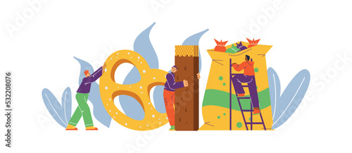 People keeping healthy diet taking snacks, flat vector illustration isolated.