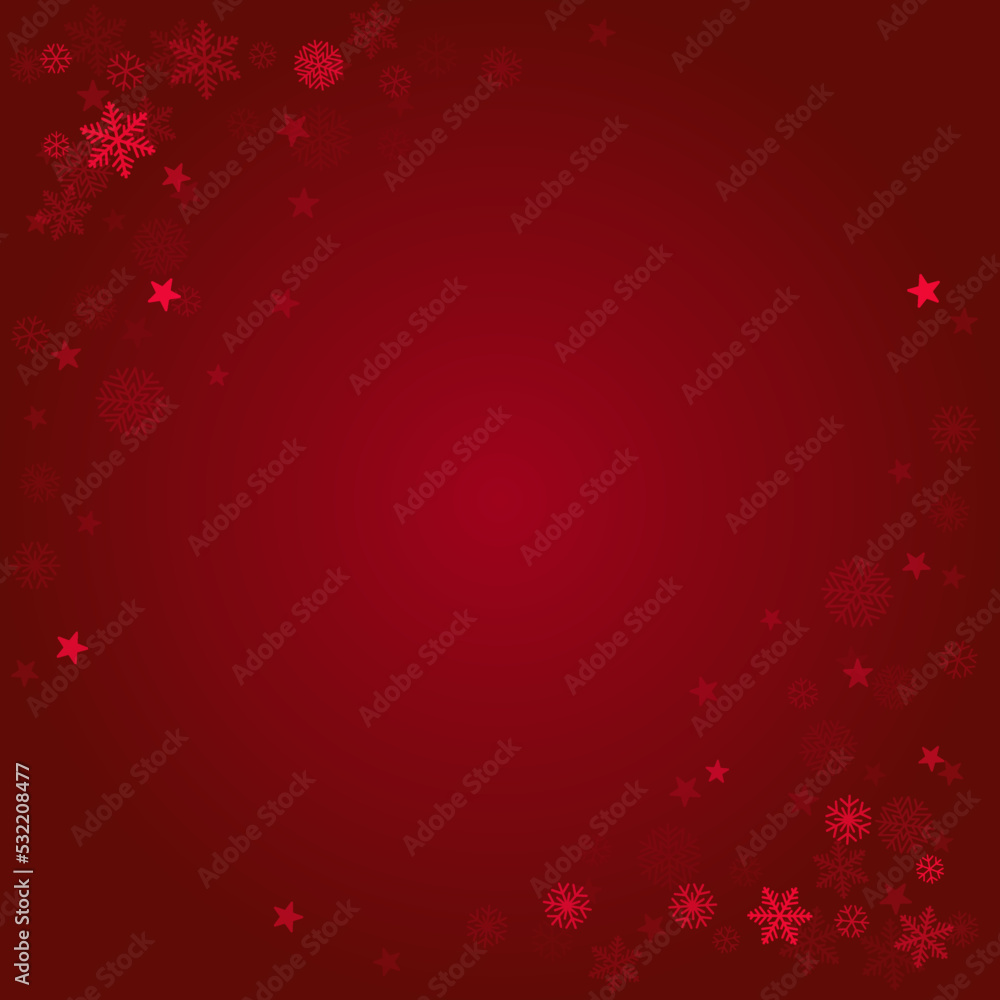 Christmas snow red background. Winter snowflakes subtle frame, greeting card, party event decoration. New Year Holidays gift coupon backdrop. Noel Vector illustration Christmas snow red background. Winter snowflakes subtle frame, greeting card, party event decoration. New Year Holidays gift coupon backdrop. Noel Vector illustration