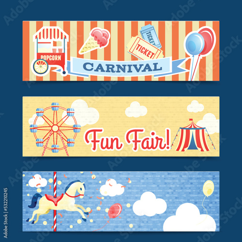 Vintage retro carnival fun fair vertical banners isolated vector illustration