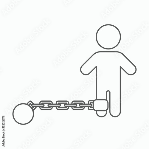 shackle icon, pensioner vector, chain and ball illustration